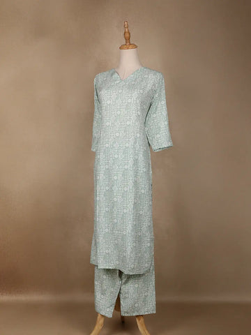 Pale Green Floral Designed Cotton Salwar Suit - Diadem