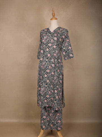 Black Floral Designed Cotton Salwar Suit - Diadem