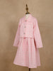 White and Pink Checkered Cotton Blend Skirt and Top Set - Diadem