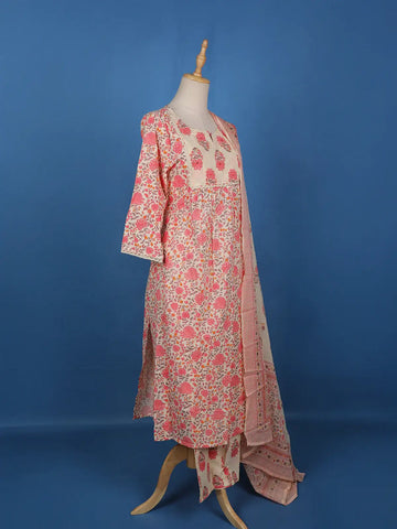 Ivory Floral Printed Cotton Salwar Suit - Diadem
