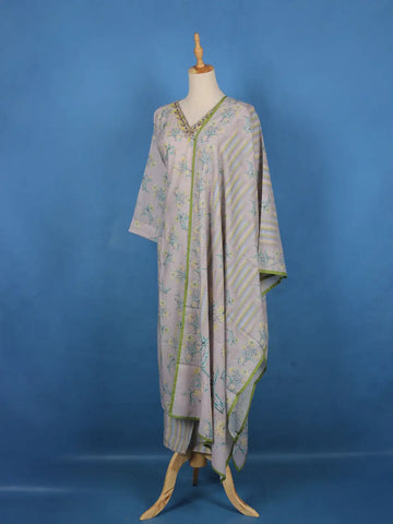 Lavender Floral Printed Cotton Salwar Suit - Diadem