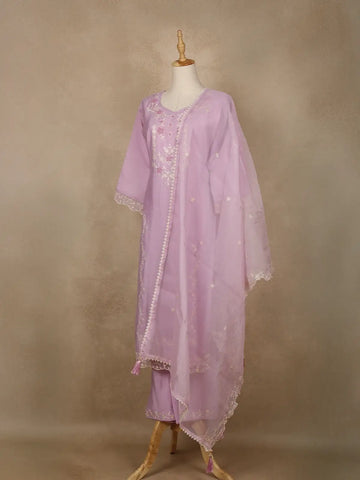 Lavender Floral Embroidered Silk Cotton Salwar Suit - Diadem