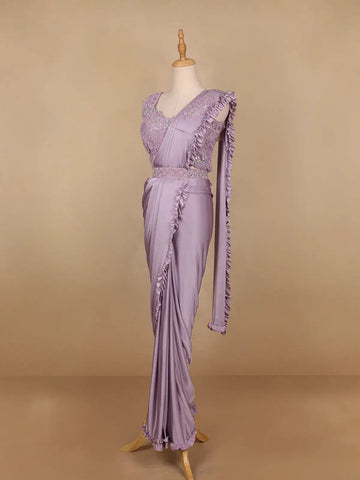 Lavender Embroidery Lyrca Ready To Wear Saree with Designer Blouse - Diadem