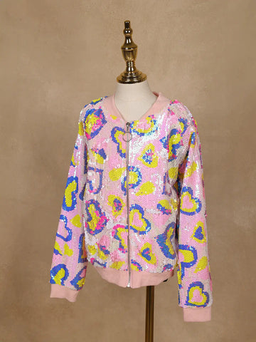 Light Pink Sequined Full-Sleeve Bomber Jacket - Diadem