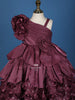 Dark Mauve 3D Floral Designed Organza Party Wear Gown for Girls - Diadem