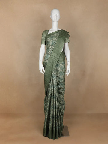 Pale Green Abstract Designed Semi Tussar Silk Saree - Diadem