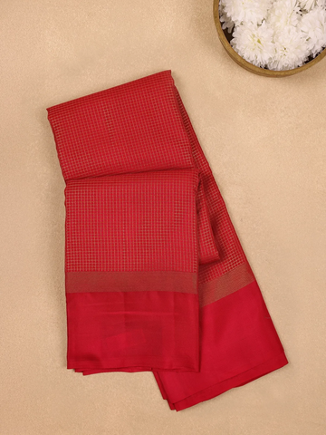 Red Checkered Woven Pure Kanchipuram Silk Saree - Diadem