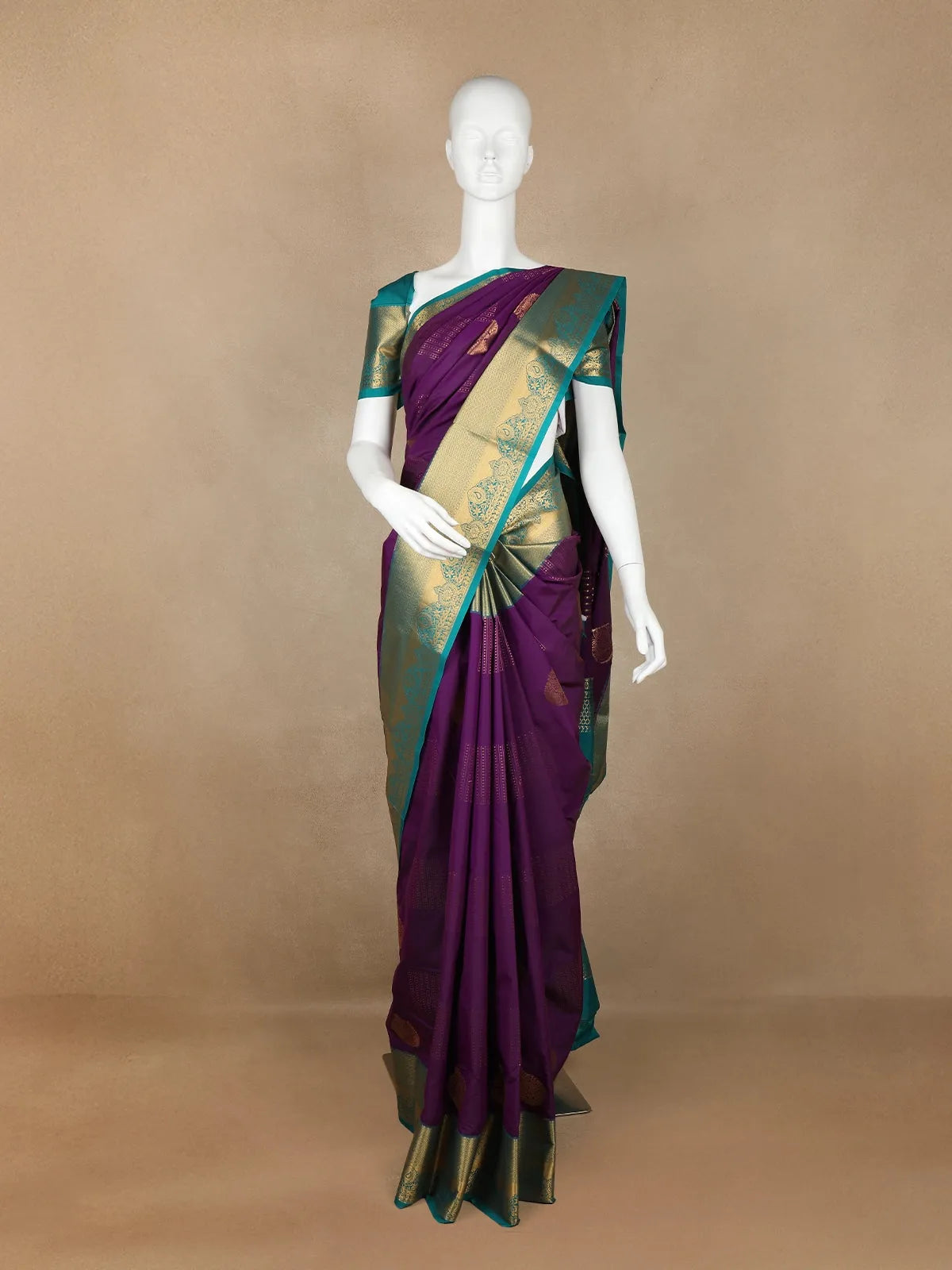 Dark Purple Floral Motifs Art Silk Saree - Diadem