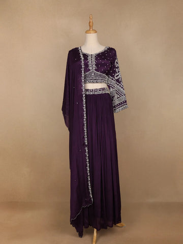 Purple Floral Embroidered Crepe Bridesmaids Lehenga - Diadem