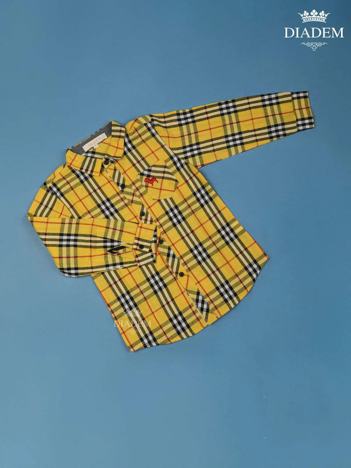 Yellow And Blue Checked Full Sleeve Cotton Shirt - Diadem