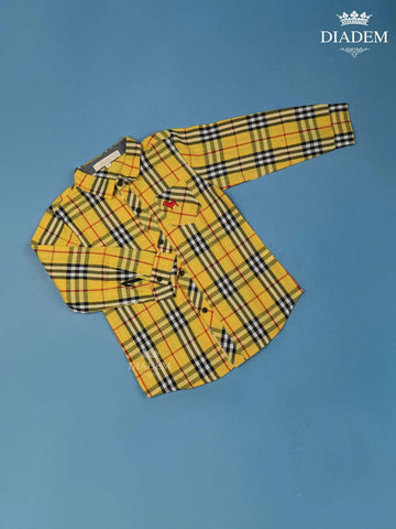 Yellow And Blue Checked Full Sleeve Cotton Shirt - Diadem