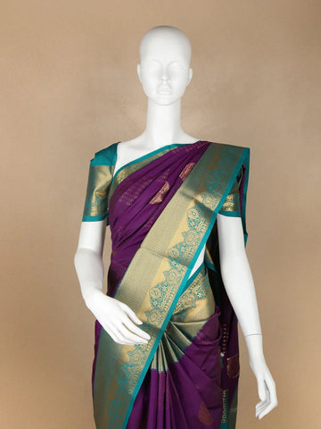 Dark Purple Floral Motifs Art Silk Saree - Diadem