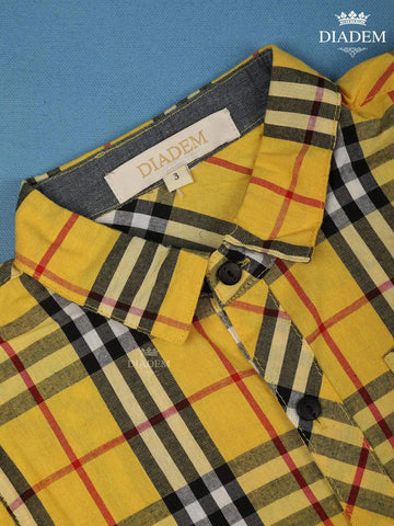 Yellow And Blue Checked Full Sleeve Cotton Shirt - Diadem
