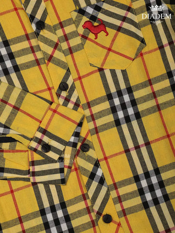 Yellow And Blue Checked Full Sleeve Cotton Shirt - Diadem