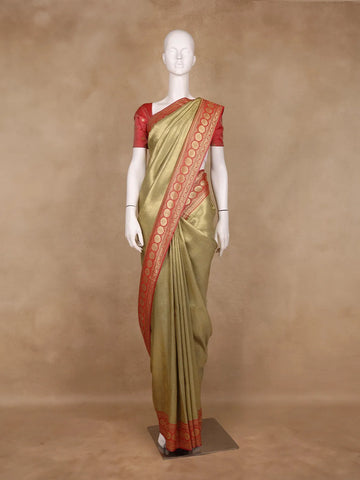 Gold Floral Designed Fancy Banarasi Silk Saree - Diadem