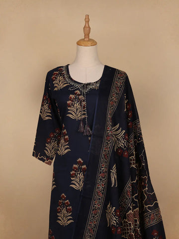 Black Floral Designed Cotton Salwar Suit - Diadem