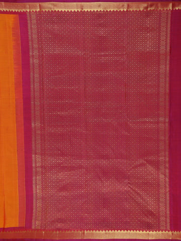 Bright Orange Floral Design Kanchipuram Silk Saree - Diadem