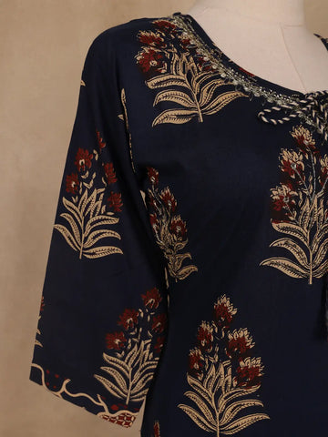 Black Floral Designed Cotton Salwar Suit - Diadem