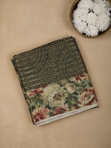 Grey Semi Tussar Silk Floral Prints Saree - Diadem