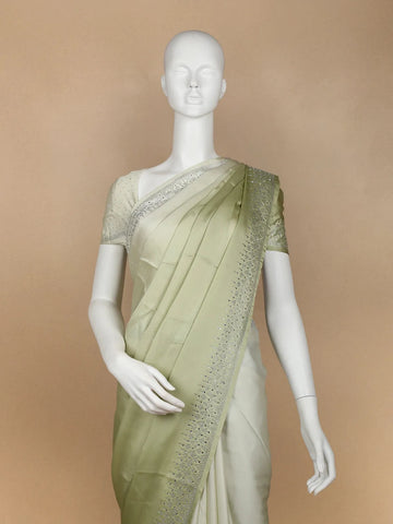 Light Green Solid Satin Fancy Saree with Designed Border - Diadem