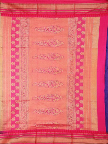 Dark Blue Banarasi Saree With Dot Floral Design on the Body and Zari Border - Diadem