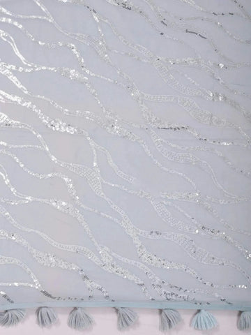 Light Blue Chiffon Saree with Sequins Designs on the body and Embroidery Border - Diadem