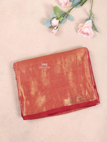 Red Orange Organza Saree With Solid Body And No Border - Diadem