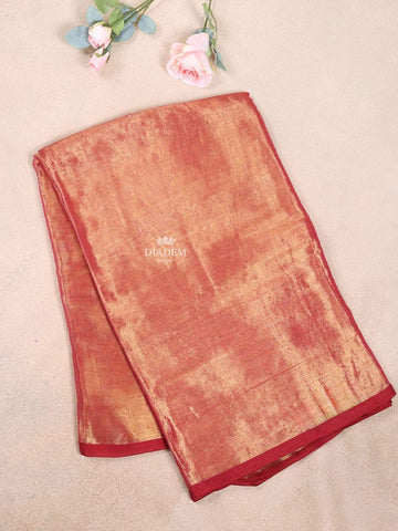 Red Orange Organza Saree With Solid Body And No Border - Diadem