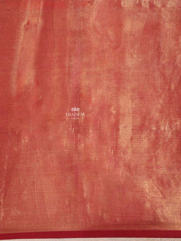 Red Orange Organza Saree With Solid Body And No Border - Diadem