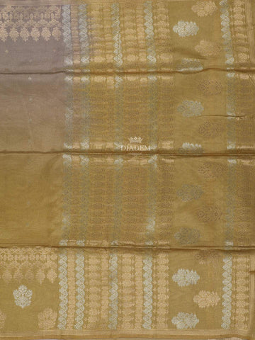 Olive Green Semi Tussar Silk Saree With Flower and Plant Design on the Body without Border - Diadem