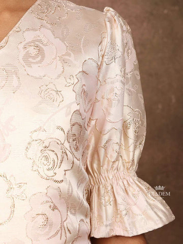 Cream Silk Gown with Floral Motif on the Body with Inner Net - Diadem