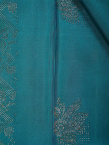 Sky Blue Floral Woven Pure Kanchipuram Silk Saree - Diadem