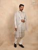 Ash Raw Silk Sherwani with Floral Threadwork Embroidery Paired with Dupatta and Bead Mala - Diadem