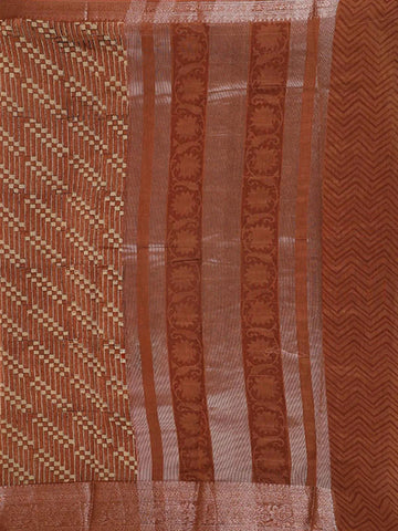 Rust Orange Chanderi Silk Saree with Checks and Stripes on the Body with Zari Border - Diadem
