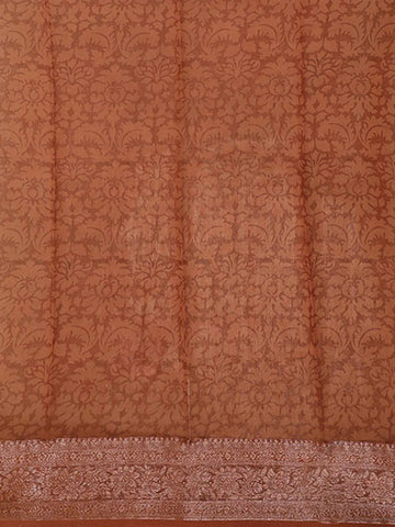 Rust Orange Chanderi Silk Saree with Checks and Stripes on the Body with Zari Border - Diadem