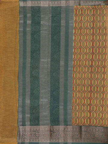 Brown Chanderi Silk Saree with Oval Geometric Design on the Body with Contrast Border - Diadem