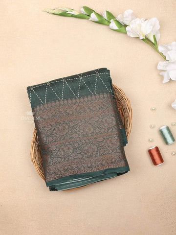 Dark Green Chanderi Silk Saree with Dotted Diamond Design on the Body with Designed Border - Diadem