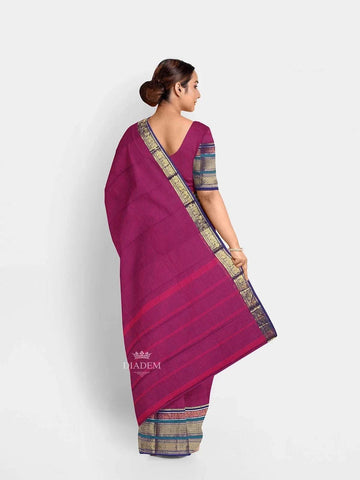 Purple Kanchi Cotton Saree with Thread Butta on the body and Zari Border - Diadem