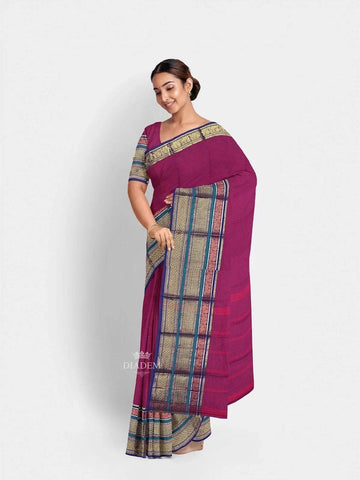 Purple Kanchi Cotton Saree with Thread Butta on the body and Zari Border - Diadem