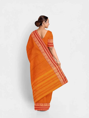 Orange Kanchi Cotton Saree with Thread Butta on the body and Contrast Zari Border - Diadem