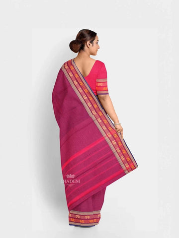 Purple Kanchi Cotton Saree with Thread Butta on the body and Zari Border - Diadem