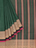 Dark Green Kanchi Cotton Saree with Thread Butta on the body and Contrast Zari Border - Diadem