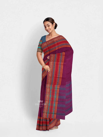 Purple Kanchi Cotton Saree with Thread Butta on the Body and Contrast Thread Border - Diadem