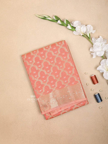 Peach Art Silk Saree with Scalloped Arch Design on the Body with Zari Border - Diadem