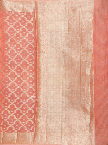 Peach Art Silk Saree with Scalloped Arch Design on the Body with Zari Border - Diadem