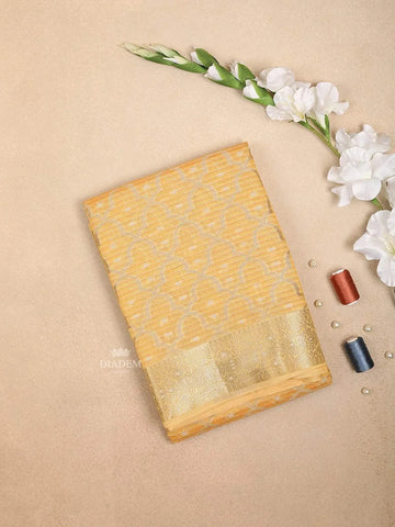 Yellow Art Silk Saree with Scalloped Arch Design on the Body with Matching Designed Border - Diadem