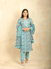 Blue Cotton Straight cut Salwar Suit Adorned with Floral Prints and Thread work along with Dupatta - Diadem