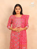 Pink Straight Cut Cotton Salwar Suit with Floral Prints and Thread work paired with Dupatta - Diadem