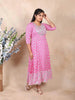 Pink Cotton Kurti Top Adorned with Floral Prints and Sequence - Diadem