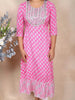 Pink Cotton Kurti Top Adorned with Floral Prints and Sequence - Diadem